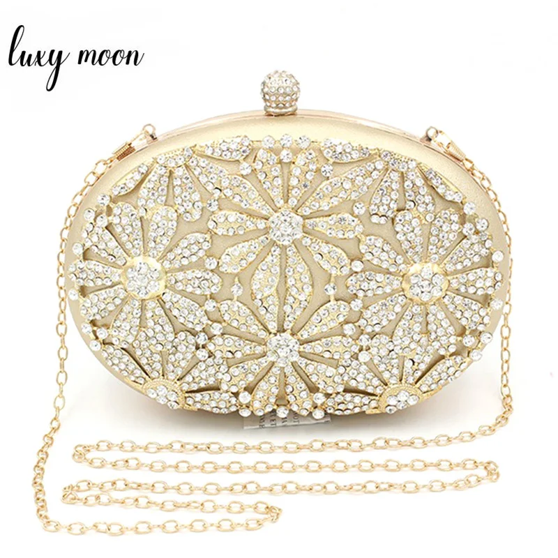 

Exquisite Evening Bags For Women Hollow Rhinestone Flower Day Clutches Lady Wedding Party Purse Unique Egg Shape Shoulder Bags