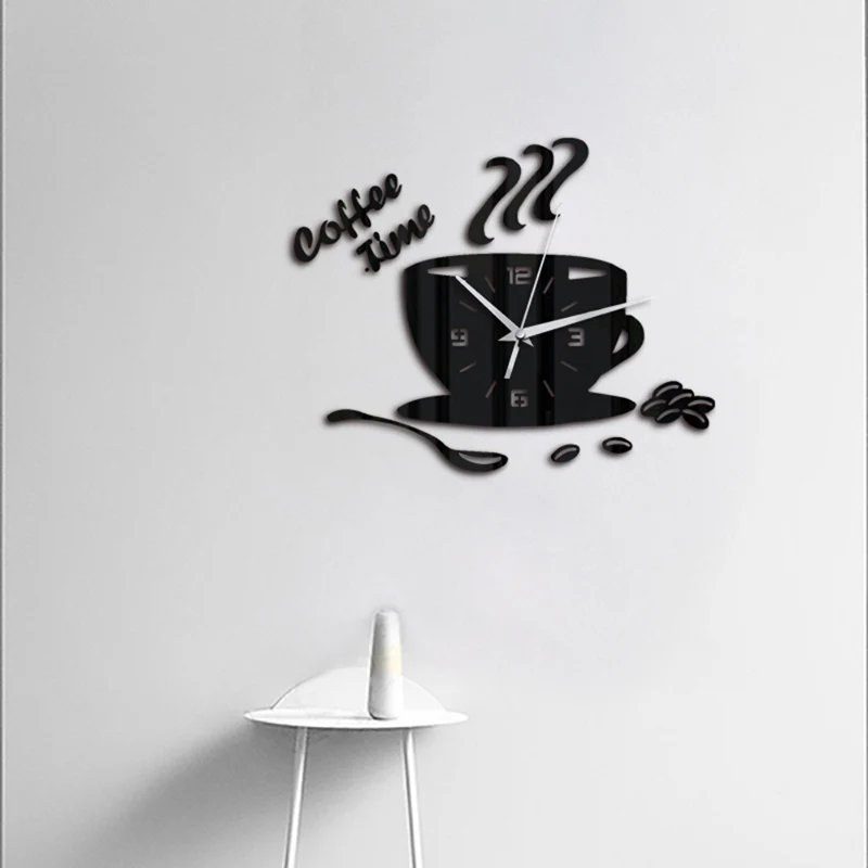 3D DIY Acrylic Watch Wall Clocks Coffee Timeclock Cup Shape Wall Sticker Hollow Numeral Clock For Kitchen Home Decoration