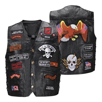 

Motorcycle Jacket Genuine Leather Vest Mens Punk Classic Style Motorcycle Jacket Biker Club Casual Retro Vest Moto Clothing