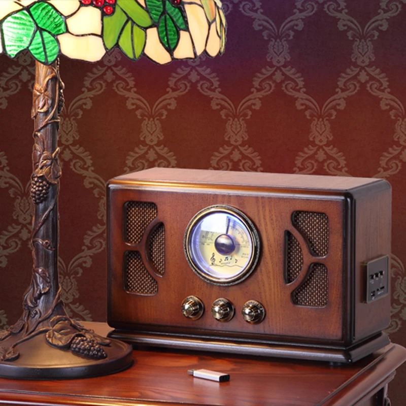 

Retro Wooden HIFI Radio AM/FM 2x4W Mini Desktop Speakers Support Bluetooth U Disk SD/MMC Card Playing High sensitivity