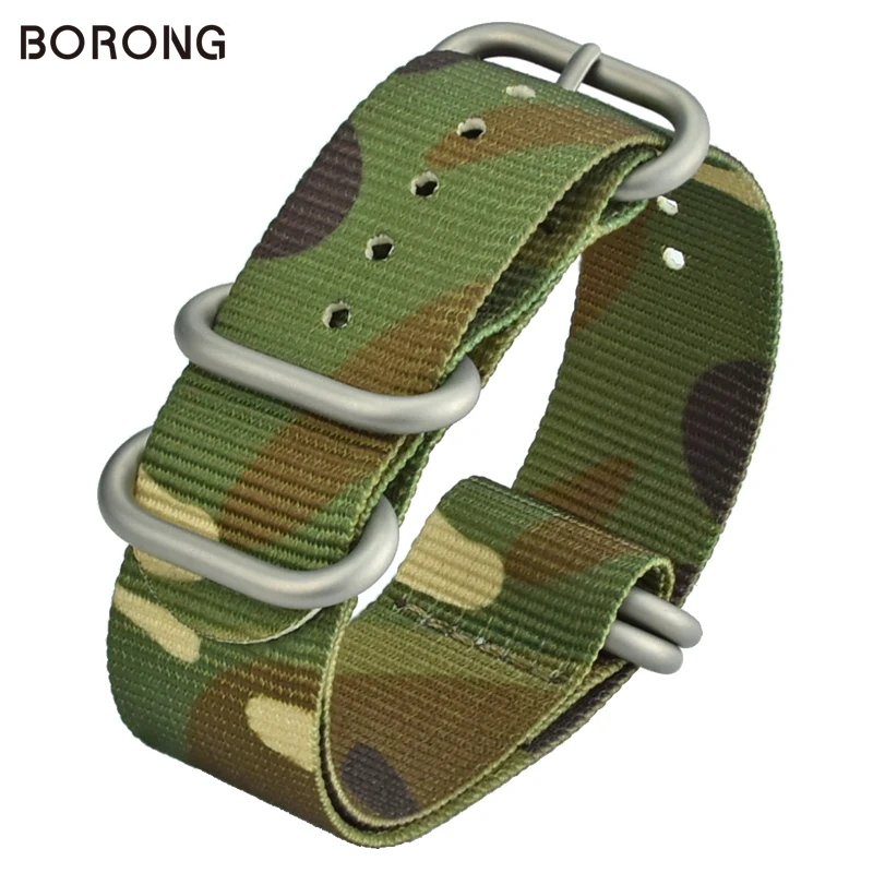 

BORONG Nylon Replacement Watchband NATO Camo Strap 22MM Military Army Sport Ultra-thin Braid Fabric Watch Strap for Men Watches