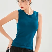 Женский жилет для бега с круглым вырезом, для занятий йогой и фитнесом, мягкая дышащая однотонная Спортивная майка без рукавов, топ для фитнеса