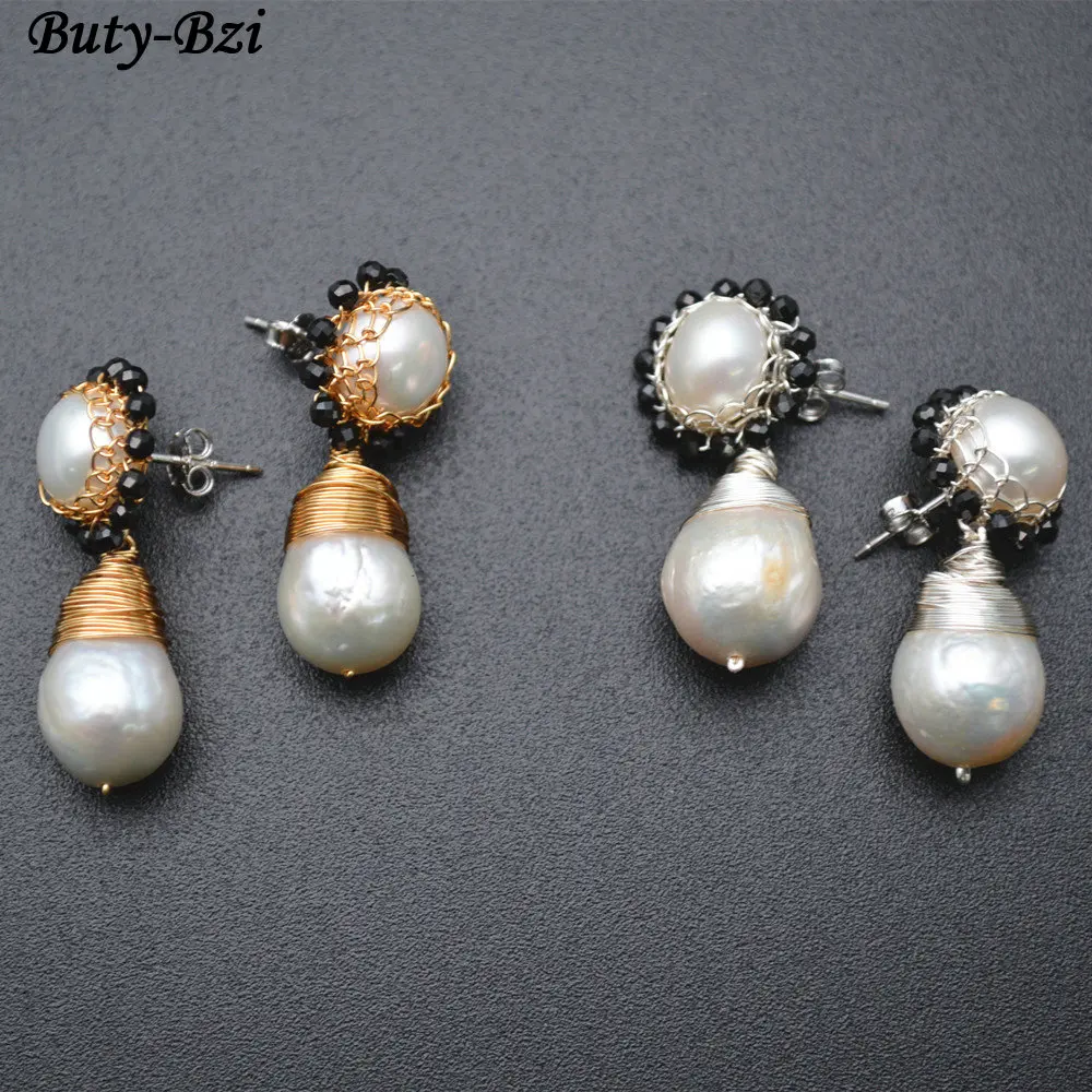 

Handmade Wire Wrapped Natural Fresh Water Pearl Drop Beads Double Layer Dangle Earrings Fashion Waman Party Jewelrys