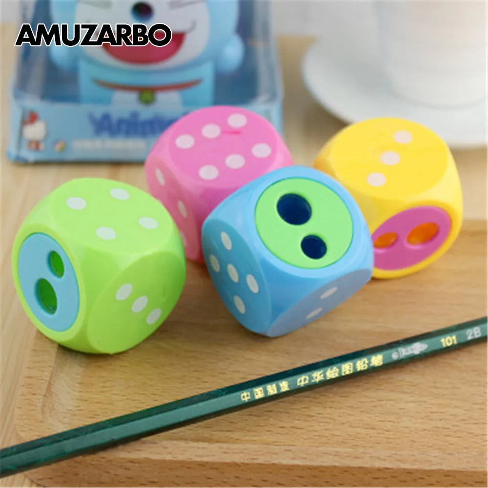 1 Pcs Large Candy Color Kawaii Cartoon Dice Shape Pencil sharpener size double hole Creative for Student School Stationery Gift