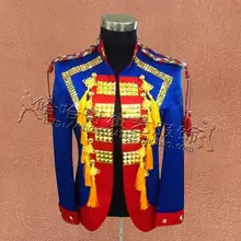 Синие мужские костюмы, дизайнерские китайские сценические костюмы с узлом для певцов, мужской блейзер с блестками, Одежда для танцев, куртка, звездный стиль, платье в стиле панк