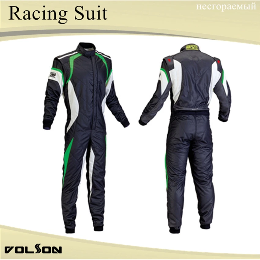 Two Layer Fireproof Resistant One Piece Auto Racing Suit and one piece motorcycle suit GREEN