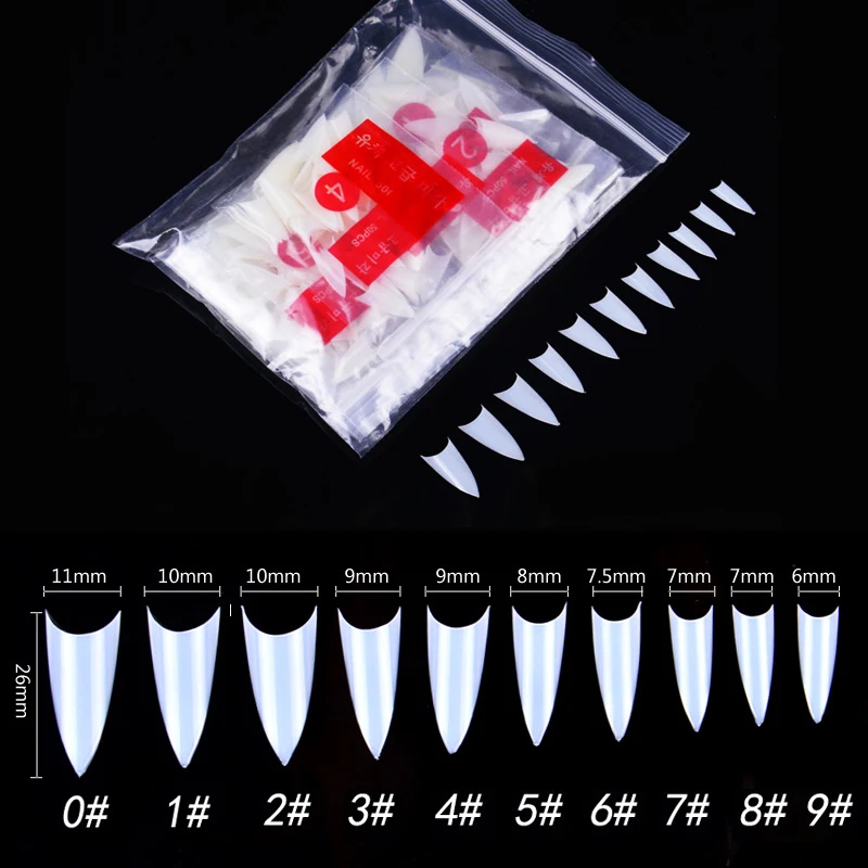

New Style Clear Point Nail Tips 10 size False Nail Tips DIY Nail Art Tools 500 Tips Acrylic Half Fake False Nail Art L30JP10