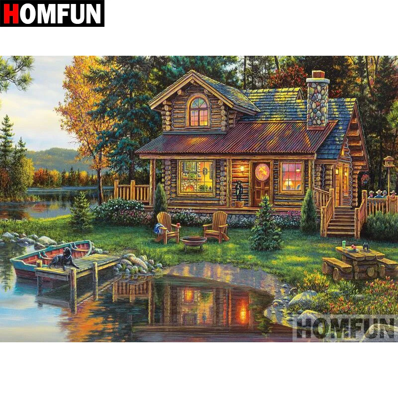 Алмазная вышивка HOMFUN A08814 5D картина Дом пейзаж с квадратными/круглыми стразами
