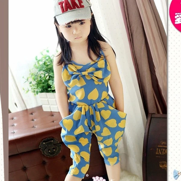 

Toddler Princess Girl Harem Pants Cropped Trousers Chiffon Heart Pattern Jumpsuit 2-7Y