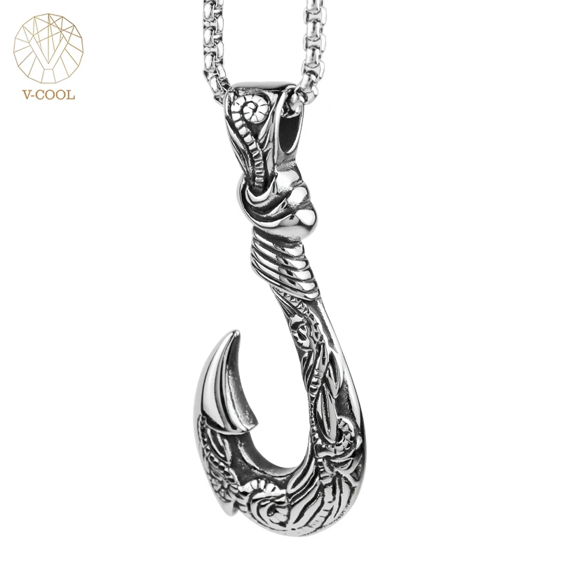 

V-COOL Film Moana Necklace Titanium Vintage Punk Maui Fish Hook Pendant Chain Necklace Chokers Cartoon Anime Jewelry VP300