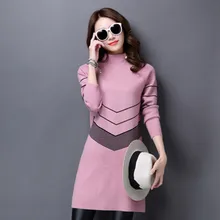 Осенне-зимний свитер Для женщин Свободные Тонкий Свитер с воротником Женская длинная куртка с секциями хеджирования свитер с длинными рукавами джемпер C159