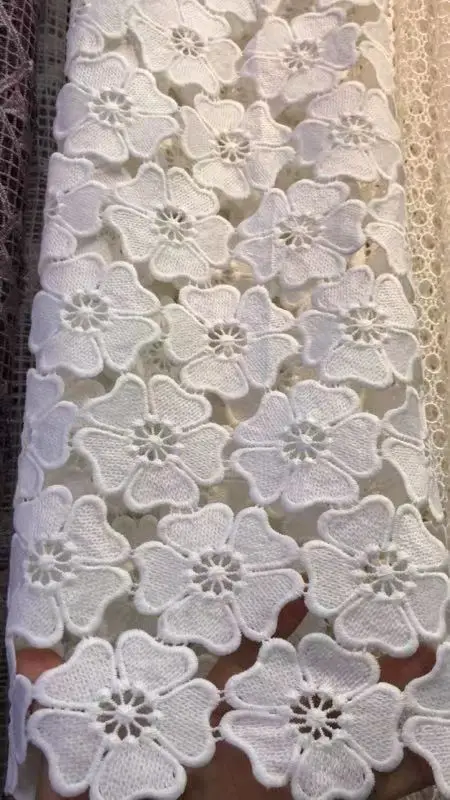 

2 yards off white lace fabric, crocheted lace fabric with flowers