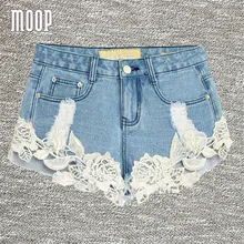 Verano sexy pantalones cortos de mezclilla de las mujeres blusas de encaje spliced hot shorts pantalones cortos mujer LT469 bermuda feminina envío libre