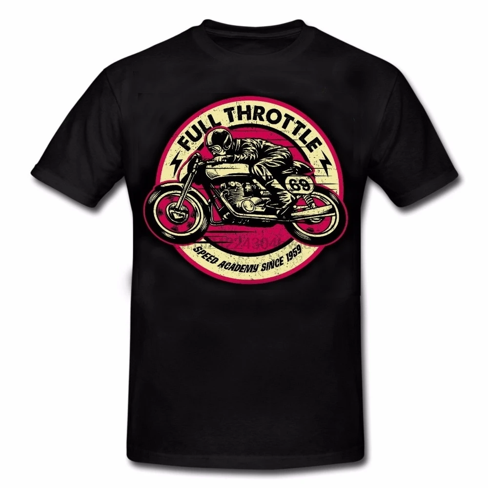 Полный дроссель кафе велосипедист-гонщик Мотоцикл Черная футболка мужская, с короткими рукавами хлопковая Футболка женская футболка