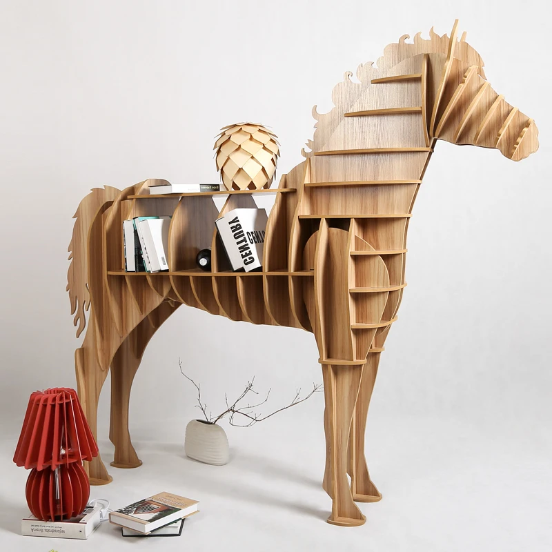 Современный творческий Таблица basse большой деревянный конь Вуд Крафт для Книги по искусству Офис тематический Ресторан Гостиная