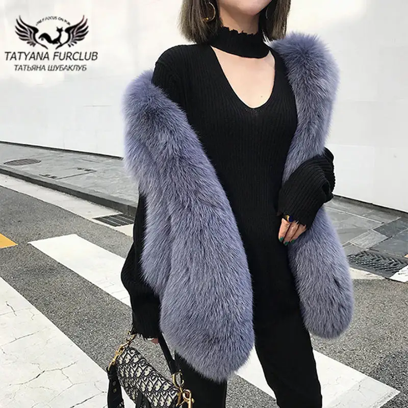 Acheter Tatyana furclub 2019 Nouveaux Vestes D hiver Femmes Long Gilet De Fourrure De Renard En Fourrure De Renard Naturel hauts Mode Haute Rue Style décontracté Gilets En Fourrure
