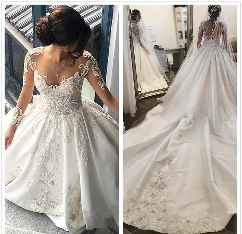 satin wedding dress with train
