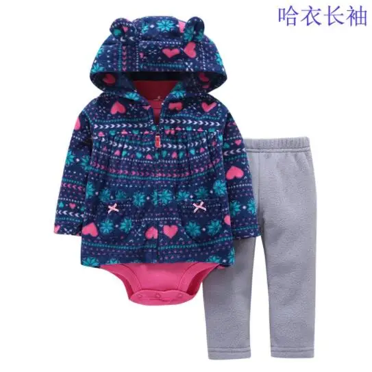 Осенне-весенняя верхняя одежда для маленьких мальчиков и девочек, пальто, комплекты из 3 предметов, кардиган с капюшоном+ боди с длинными рукавами для малышей+ штаны,, 6-24 месяца - Цвет: i