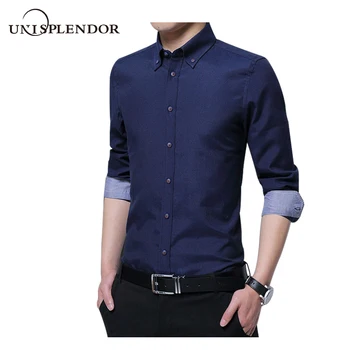 

Unisplendor Men Shirt Long Sleeve Regular Fit Men Solid Shirt Mens Dress Shirt Male Camisa Social Large Sizes Streetwear YN10480