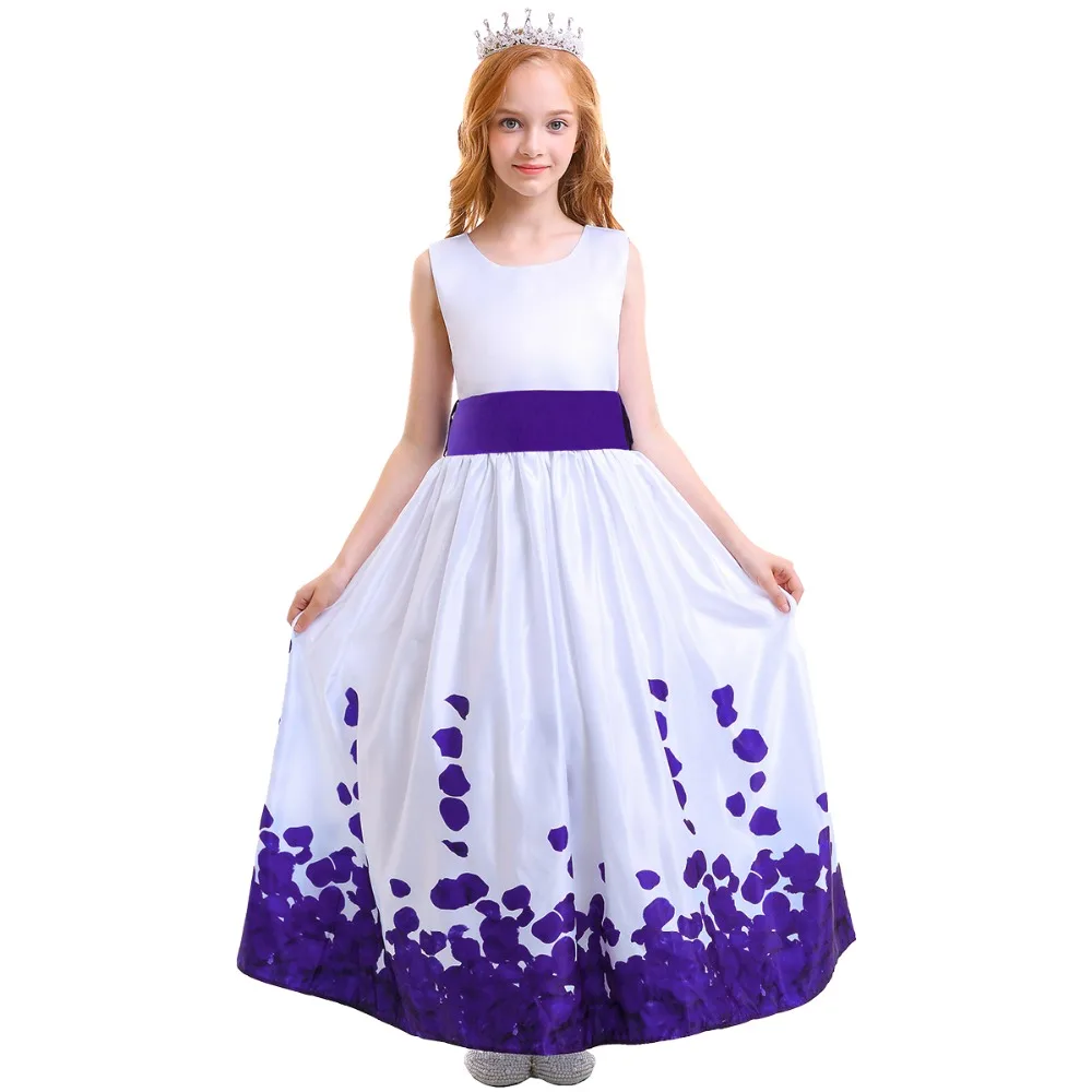 

Elegant Kids Dresses for Girls Purple Petals Flower Girls Dress For Kids Wedding First Communion Princess Ball Gown Long Dress
