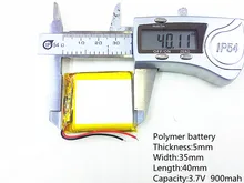 Polymer battery Thickness:5mm Width:35mm Length:40mm Capacity:3.7V 900mah For Mp3 MP4 MP5 GPS mobile bluetooth
