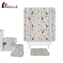 Miracille 4pcs Pineapple and Flamingo Shower Curtain Bathroom Curtains Set Bath Decoration Accessories With Bath Mat And Hooks Miracille 4pcs Pineapple and Flamingo Shower Curtain Bathroom Curtains Set Bath Decoration Accessories With Bath Mat And Hooks