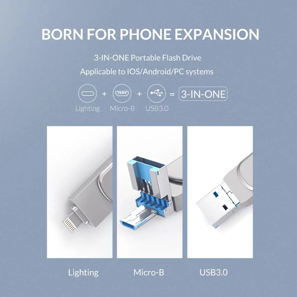 USB флеш накопитель ORICO 64 ГБ 32 3 в 1 usb с разъемом Micro B 0 Поддержка систем IOS/Andriod/PC|USB