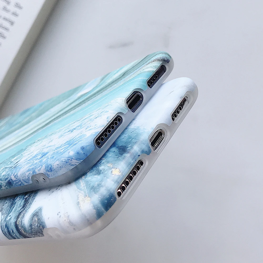Flexible TPU Mobile Phone Accessories Case for iPhone 7 Plus 8 Plus X XR Matt Marble Design Anti-Finger Slim Fit Cellphone Cover