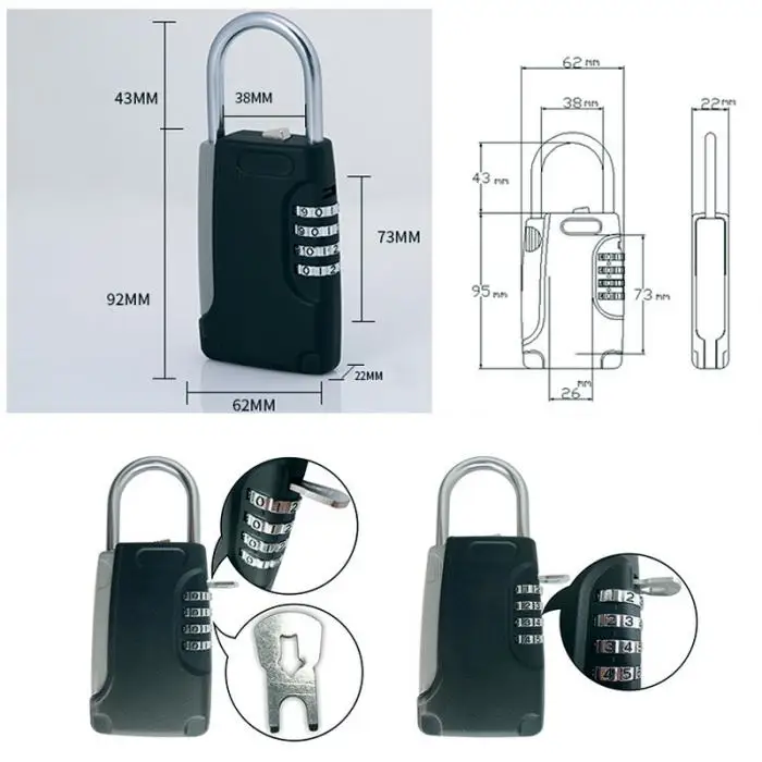 Новые Key Lock Box ключи безопасного хранения безопасности Комбинации блокировки коробки с 4 цифры Комбинации