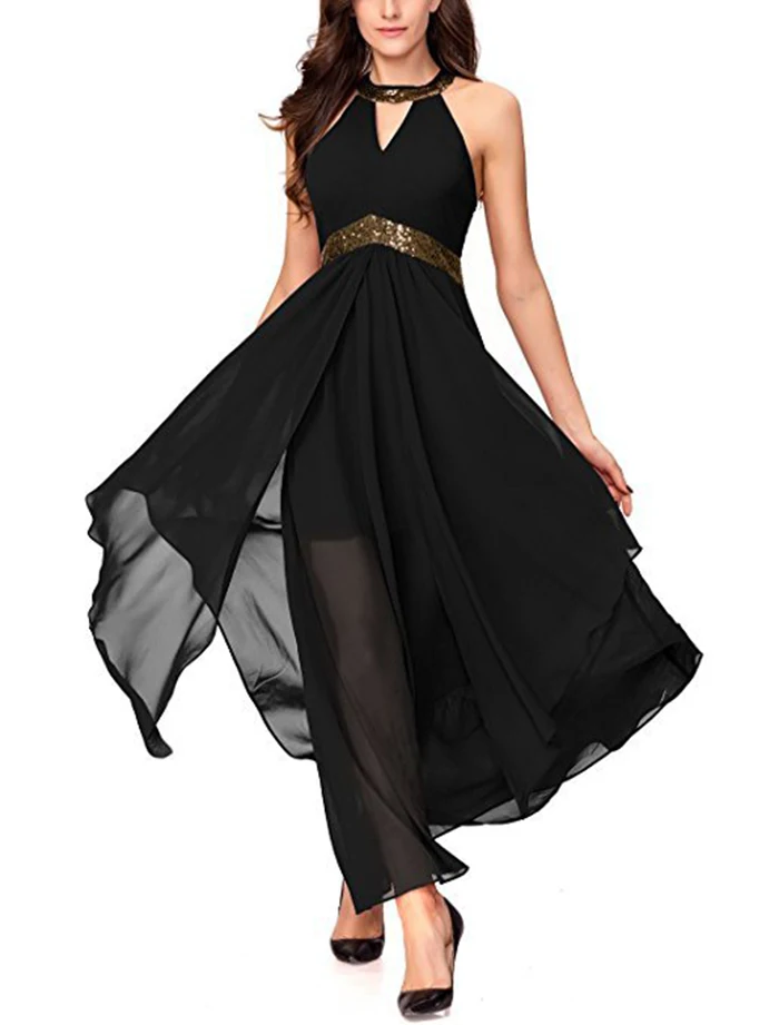 Женское винтажное длинное вечернее шифоновое платье без рукавов, свадебные вечерние платья макси