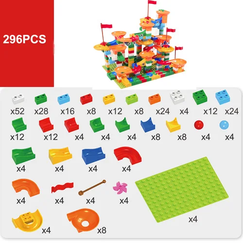 74-296 шт мраморный гоночный лабиринт, Шариковая дорожка, строительные блоки ABS большого размера, воронка, горка, сборные кирпичи, туннельные блоки, игрушки для детей - Цвет: 296pcs