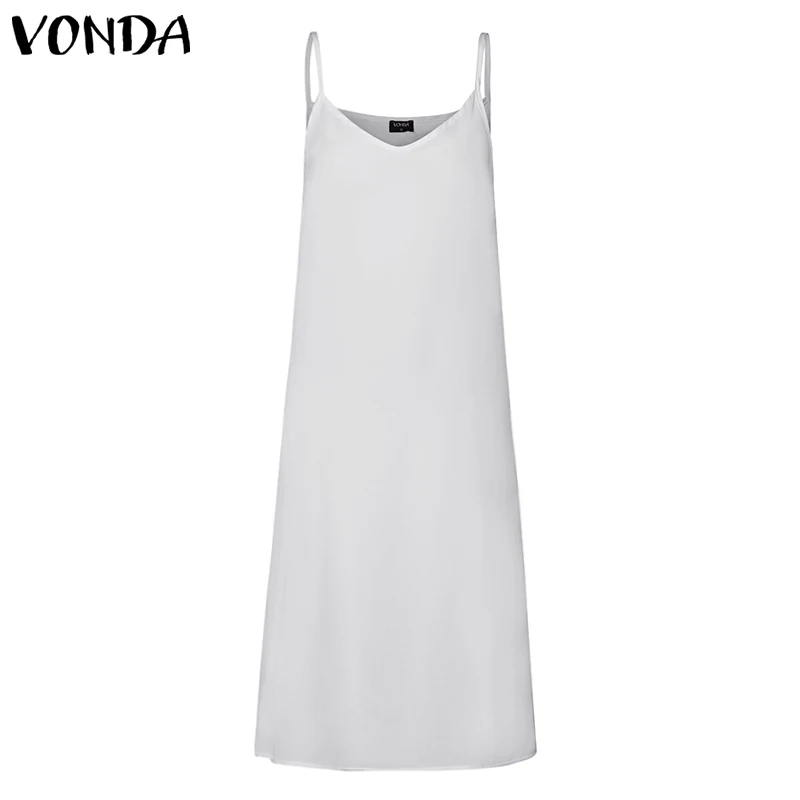 

Summer Dress VONDA 2019 Sexy Sleeveless Vest Lining Dresses Plus Size Sexy V Neck Spaghetti Strap Dress Plus Size Vestidos