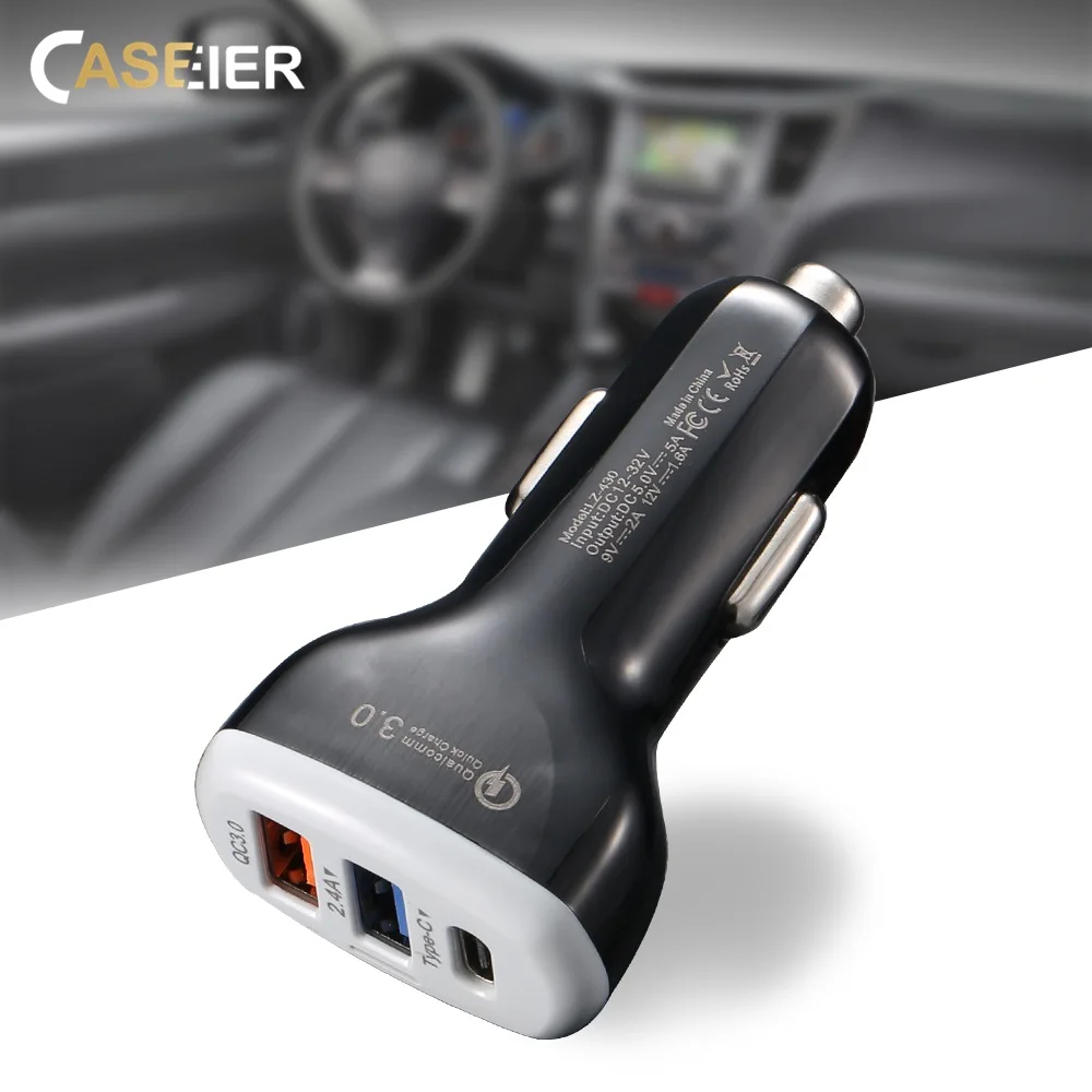 

CASEIER 3 in 1 Car Charger Quick Charge 3.0 Mobile Phone Charger 2.4A Fast Charger Type-C PD Car Charger For iPhone XS Max