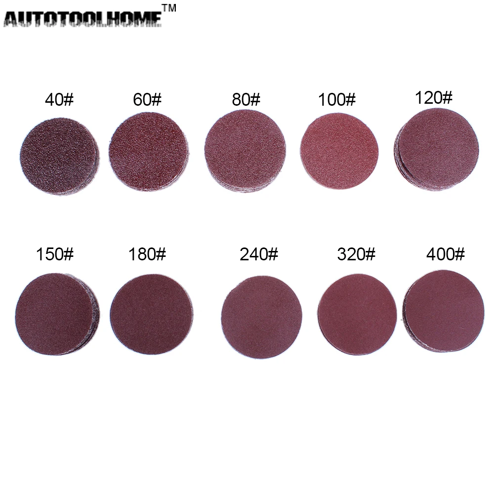 AUTOTOOLHOME 100 шт 50 мм шлифовальный диск 40 400 зернистая бумага с 2 дюймовым абразивным