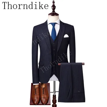 

Thorndike New Arrival Men's Suit Navy Blue Jacquard Groom Tuxedos Terno Notche Lapel Men Suits Wedding Business Suit 3 Pieces