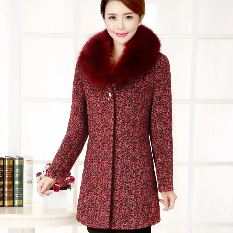 

Autumn Winter Warm Fur Collar Wool Cashmere Coat Female Women Long Woolen Coat for Ladies Casaco Feminino Inverno XL-5XL