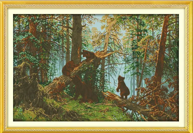 Рукоделие, сделай сам Вышивка крестиком, Полный Набор для вышивания, сосновый лес утренние медведи вышивка крестиком Famouts картина домашний декор стен