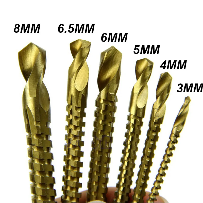 6 Pieces/Set Titanium Coated HSS Saw Drills Bit Set 3/4/5/6/6.5/8MM Woodworking Wood Metal Plastic Cutting Hole Saw Holesaw