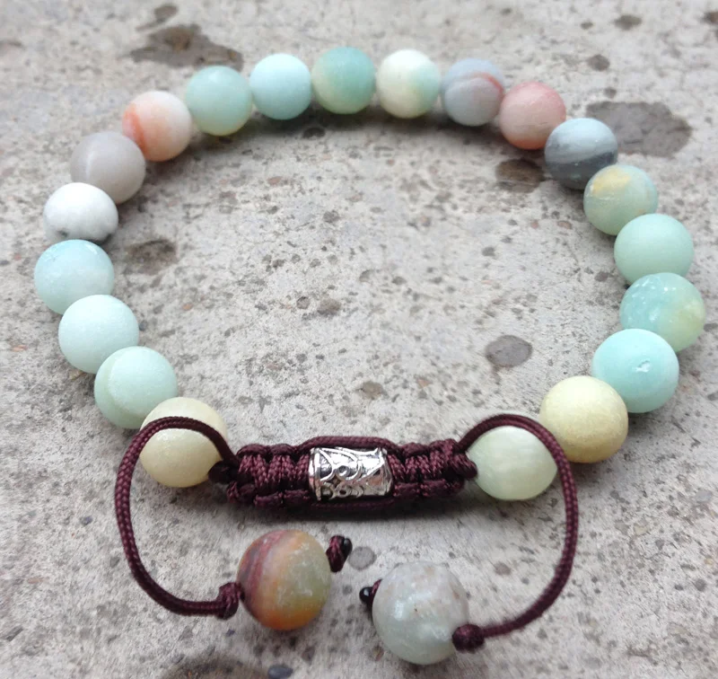YA2454 Amazonite Stone Matte Beads Bracelet Men Bead Bracelet Healing Bracelet Cord Knot
