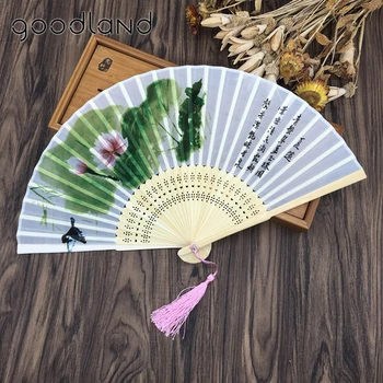 

Free Shipping 5pcs Chinese Retro 100% Silk Bamboo Charming Floral Print Poem Oriental Asian Pocket Fan Wedding Dance Favor