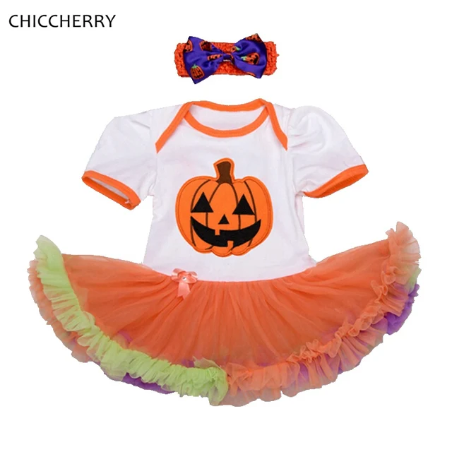 baby pumpkin halloween costumes toddler lace romper dress headband newborn tutu sets girls halloween outfits infant