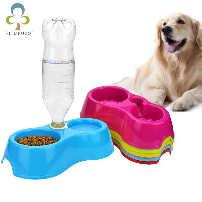 

Portable Pet Feeder Plastic Dual Port Automatic Feeder Water Drinking Feeding Basin Bowls For Cats Pet Dogs without Bottle RQX