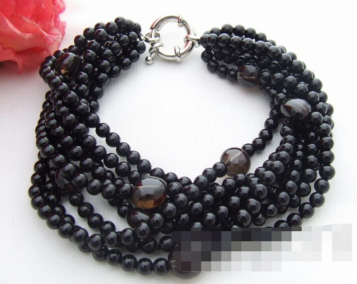 

FREE SHIPPING>>>@@ > 13318 8Strds Onyx&Smoky Quartz Bracelet