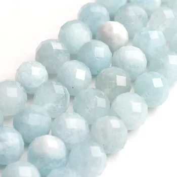 

Pick Size 8mm 7.5'' Blue Faceted Natural Aquamarine Gemstone For Jewelry Making Round Loose Stone Beads DIY Bracelet Necklace