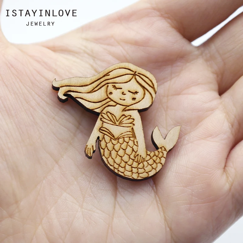 

Handmade Jewelry Making Supplies Beads Laser Cut Wooden Mermaid Charm For DIY Necklace Earring Brooch Ring SWC279 2