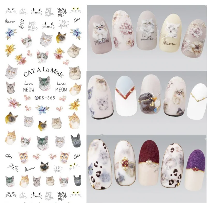 Cats Water Transfer Cute Animals Nails Art Stickers Harajuku Fantacy