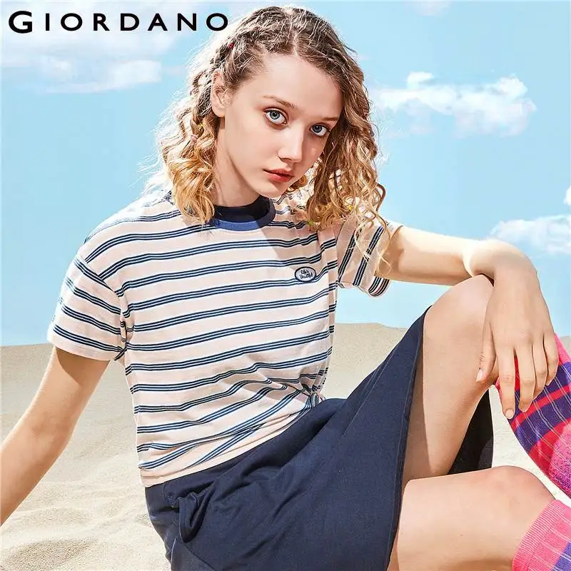 Giordano женская футболка в полоску с круглым воротом и короткими рукавами из