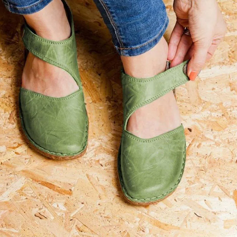 Summer Flat Round Toe Sandals Retro Button Sandals Comfy Retro Velcro Mary Jane Comfort Shoes for Women Drop Shipping