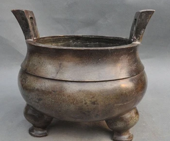 

10"Marked Old Chinese Dynasty pure Bronze Buddhism Temple Incense burner CenserA