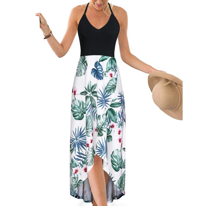 

2019 Casual Maxi Dress Off Shoulder Strap Boho Floral Print Patchwork Summer Women Dress Long Beach Dresses Vestidos